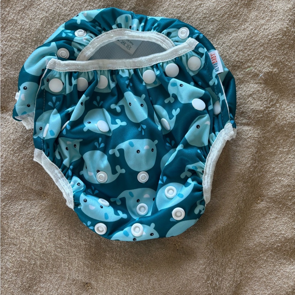 Kids' Teal Whale Swim Trunks - Adjustable Snaps